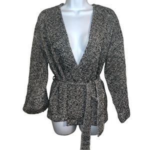 Eileen Fisher Black white tweed belted Cardigan jacket SZ XS P